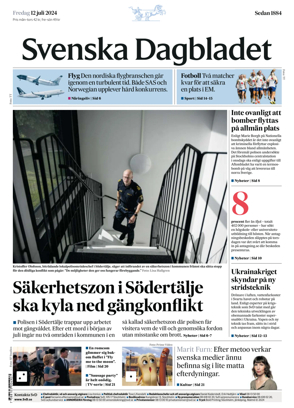 Prima-pagina-Svenska Dagbladet-edizione-di-oggi-20240712